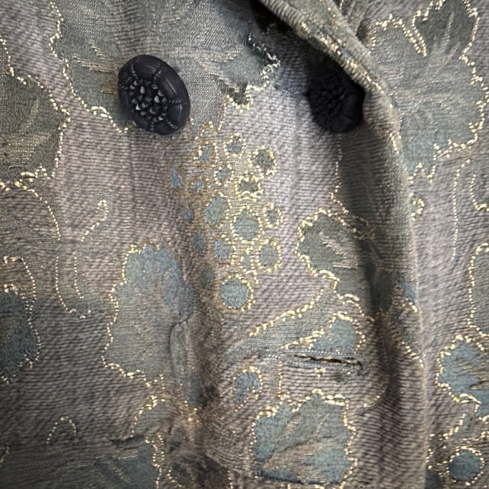 VNTG Y2K Green Gold Floral Tapestry Dress Coat Theater Princess BohoFairy Core S - Picture 7 of 12